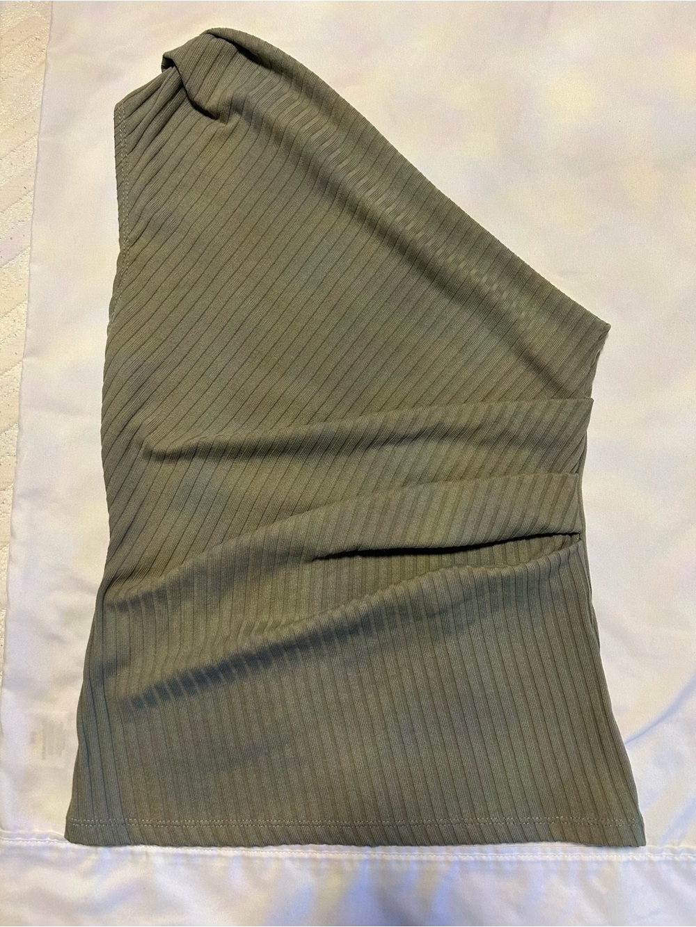 Zara Olive Ribbed One-Shoulder Tank - Picture 2 of 3